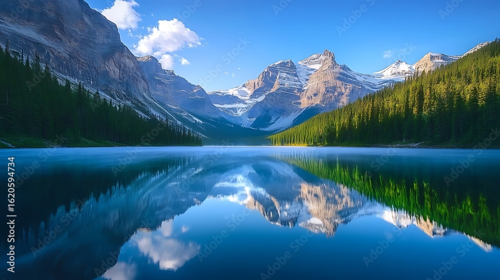 Fototapeta premium Majestic mountain view reflecting on blue waters