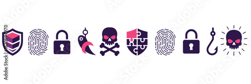 Cybersecurity Icon Collection, Vector Set Illustrating Digital Protection, Threat Awareness, and Online Security Concepts in a Modern Tech Environment