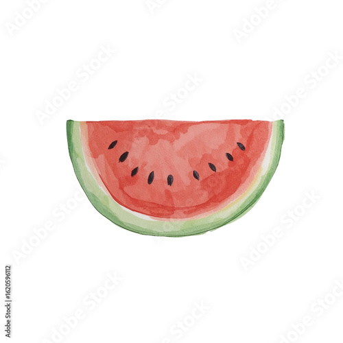 Watercolor portrayal of a luscious watermelon slice against a neutral backdrop creating a visually