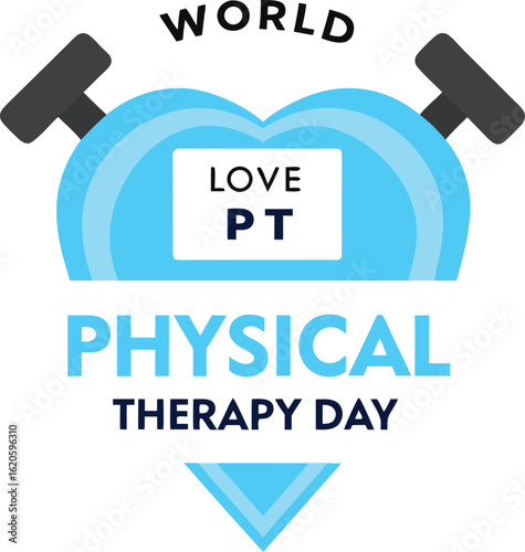World physical therapy day celebration heart with weights isolated on transparent background