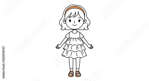 A sweet little girl in a tiered dress and headband enjoying a sunny day