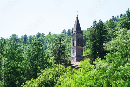 Bell tower of the church of San Jacopo in Cardeto in Biforco, Tuscany, Italy