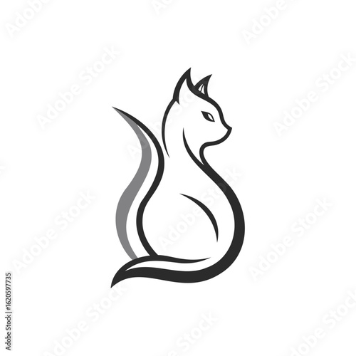 Wallpaper Mural Vector art of minimalist cat silhouette with a curled tail isolated on white background Torontodigital.ca