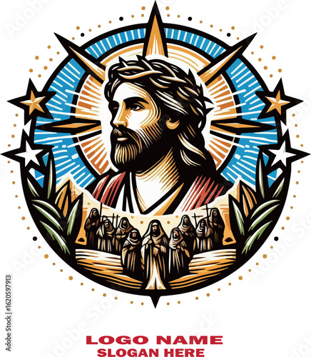 Jesus nazaret Religious Clock logo icon vector white background .