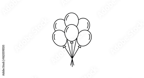 A bunch of floating party balloons tied together with string for celebration and fun decorations