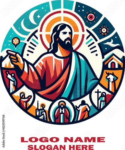 Jesus nazaret Religious Clock logo icon vector white background .