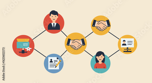 Business Process Flowchart with Handshakes and People.