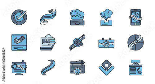 Collection of Vector Icons with Blue and Gray Colors.