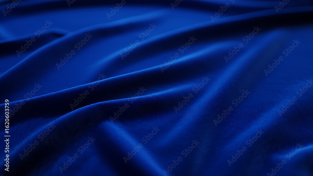 Fototapeta premium Luxurious Deep Royal Blue Velvet Fabric Draped in Soft Folds with Elegant Texture