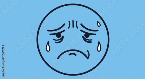Sad Cartoon Face with Tears and Expression.