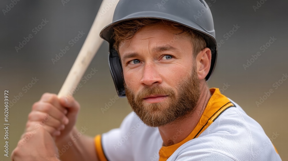 Obraz premium Baseball Player in Batting Stance Field Sports Photography Outdoor Setting Close-up Athletic Focus