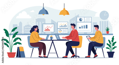 Team of Professionals Working Together in Office Environment.