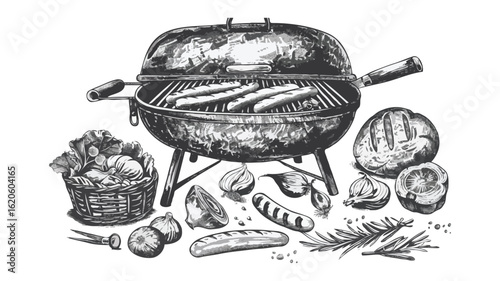 Delicious Grilled Feast Illustration Captures the Essence of Summer Barbecues and Culinary Delights, Fresh Ingredients, Rosemary and Grill