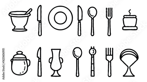 Elegant Tableware Collection An Array of Dining Essentials for Culinary Creations and Fine Dining Experiences A Variety of Plates, Cutlery, and Serving Dishes