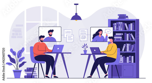 People in Video Conference Meeting with Laptops.