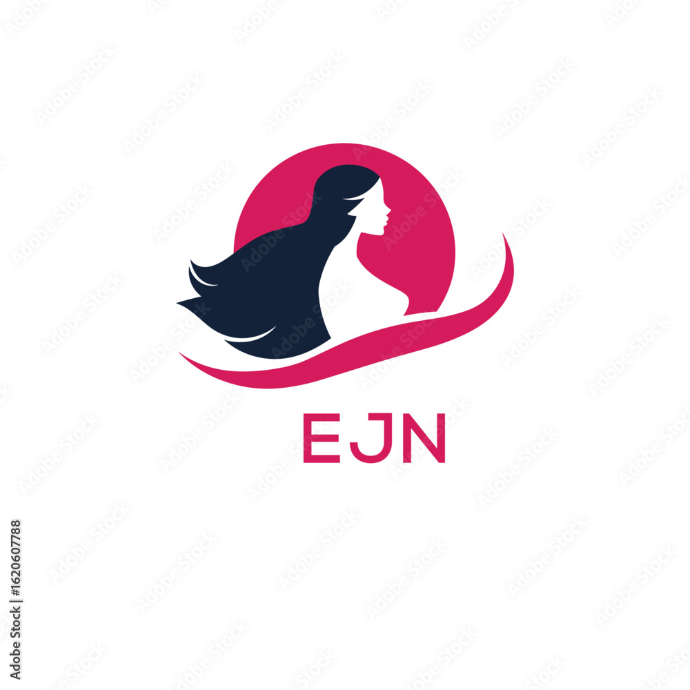 Fototapeta premium EJN Letter Logo. Elegant Woman Silhouette Logo Design for Beauty, Hair Salon, and Cosmetics Branding. 