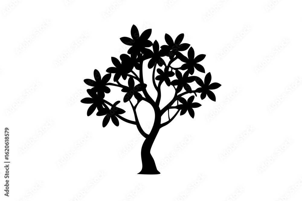 Obraz premium Blue Frangipani Tree Silhouette on White blue silhouette
