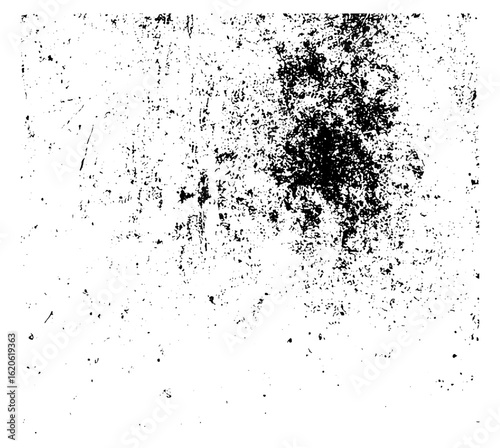 Distressed surface with speckled and mottled texture in monochrome tone on transparent background