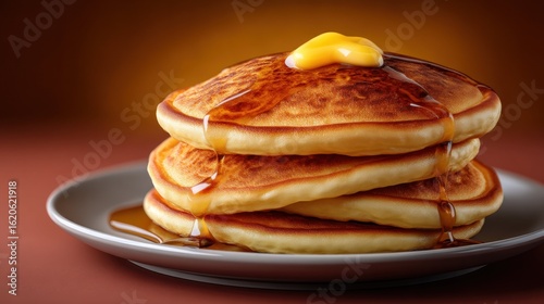 Delicious Pancakes Stacked on a Plate Kitchen Setting Food Photography Warm Lighting Minimalist Aesthetic