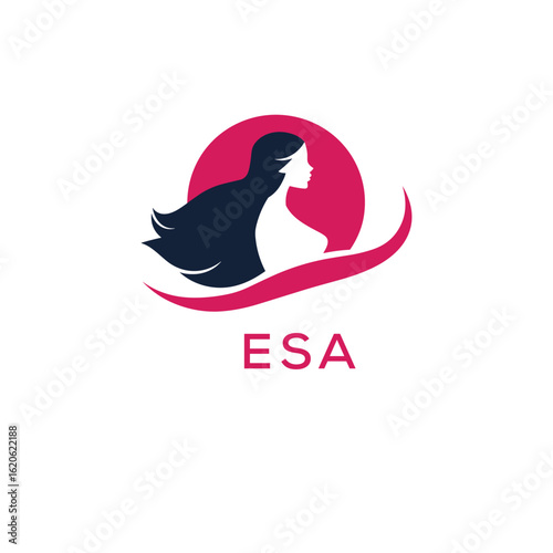 ESA Letter Logo. Elegant Woman Silhouette Logo Design for Beauty, Hair Salon, and Cosmetics Branding.
