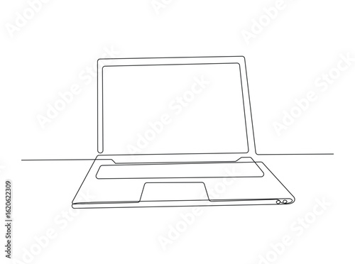 Laptop or notebook in single outline illustration. Continuous line art drawing of Notebook.