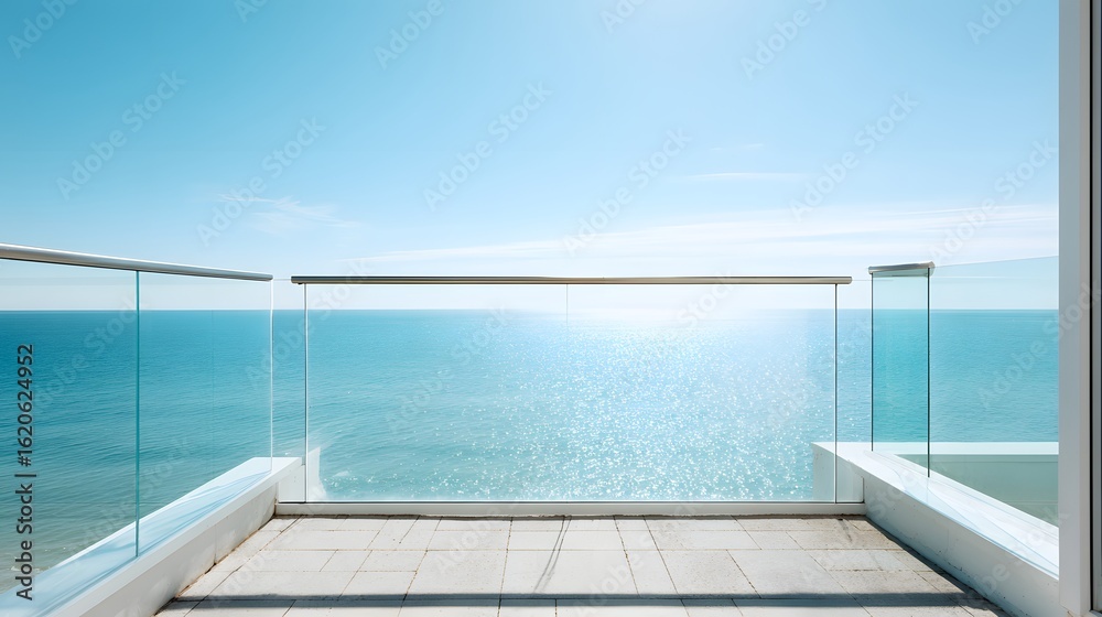 Fototapeta premium Glass railing overlooking the ocean.