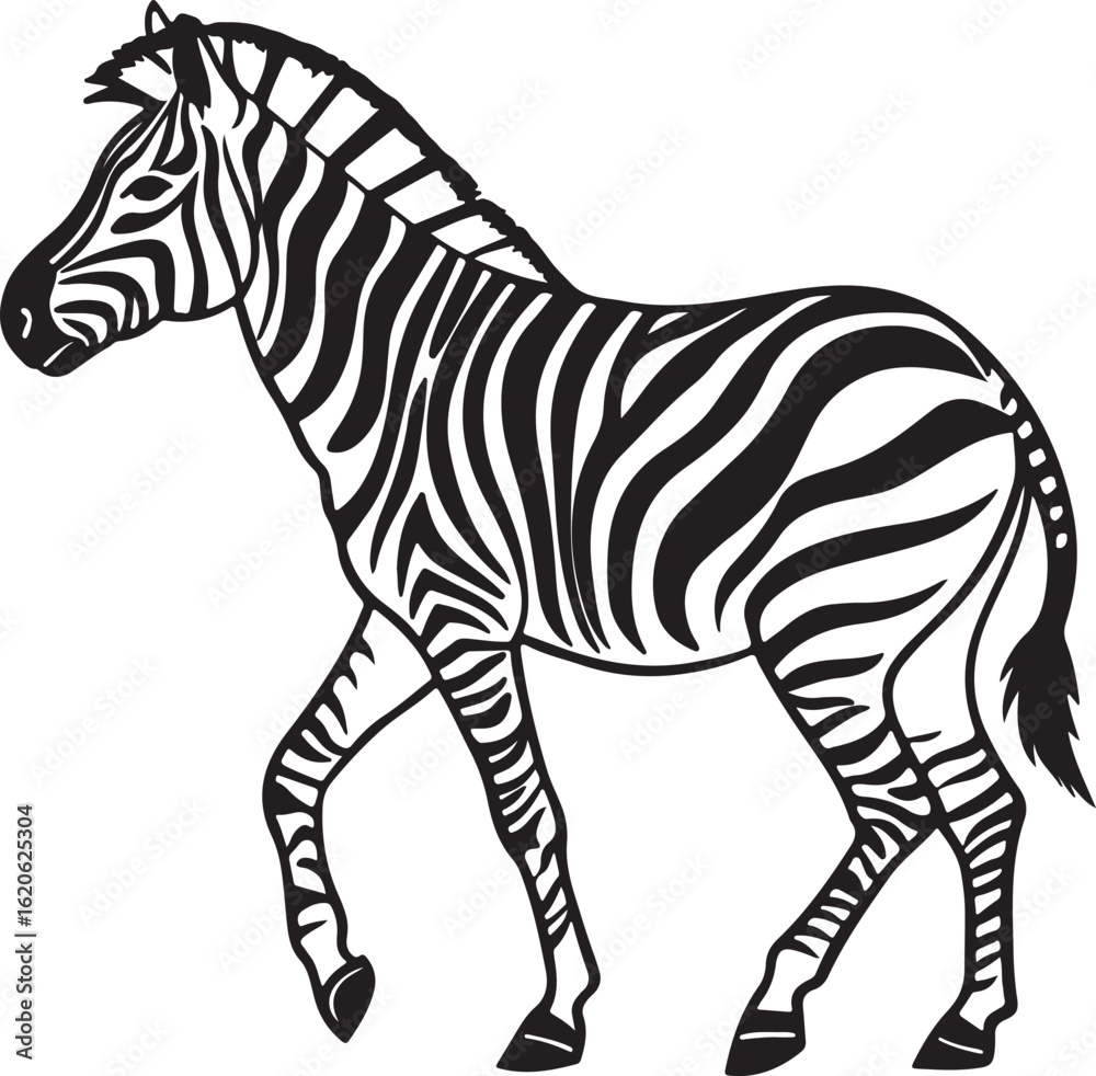 Obraz premium The image features a zebra positioned centrally, highlighting its unique striped pattern against a neutral background, Zebra vector style silhouette image