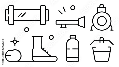 “Fitness and Gym Line Icon Set – Editable Thin Stroke Vector Illustrations of Workout, Cardio, and Equipment” fitness, gym, workout, exercise, health, wellness, training, cardio, bodybuilding

