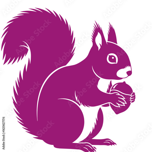 profile view of a purple squirrel holding an acorn, isolated on transparent background