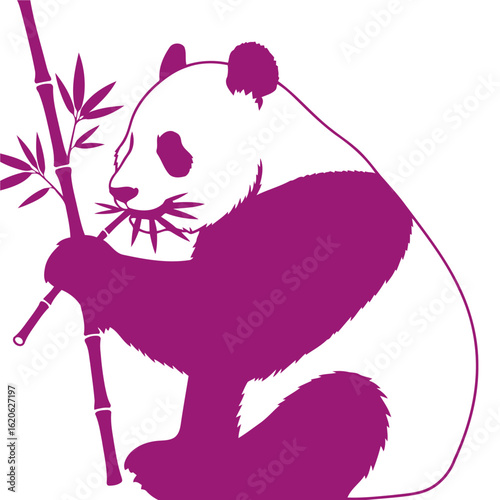 majestic purple panda silhouette devouring bamboo, isolated on transparent background