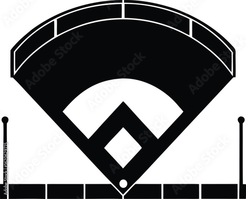 Black and white silhouette of a baseball field from above.