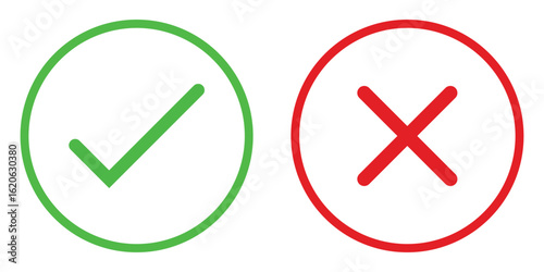 Free Download Set of red tick mark and cross mark isolated with white background, check and red cross mark icon set. checkmark and x mark icon use for apps and website. checkmark, icon, vector. - GFXLoad