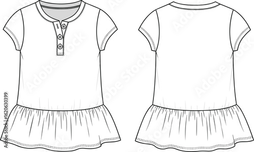 Women's Drawstring Waist Blouse Flat Sketch Vector Illustration for Casual Apparel Design, Rolled Sleeve Shirt with Pockets Technical Drawing.