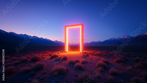 Glowing Portal in a Desert Landscape at Sunset