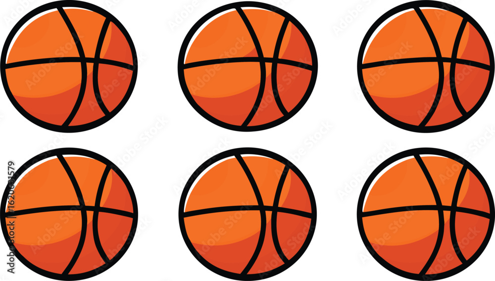 Obraz premium Six orange basketballs arranged in two rows.