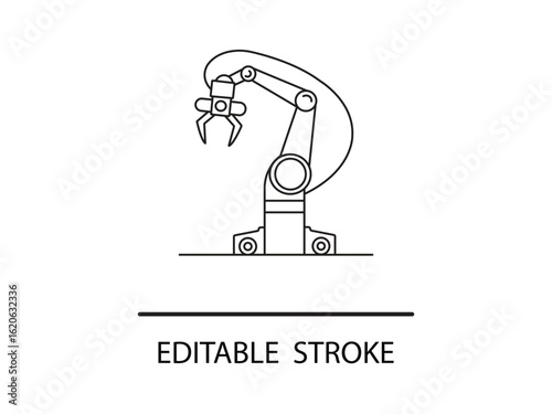 Sleek robotic arm illustration ready for automation tech, industrial design projects, and modern production, editable stroke design.