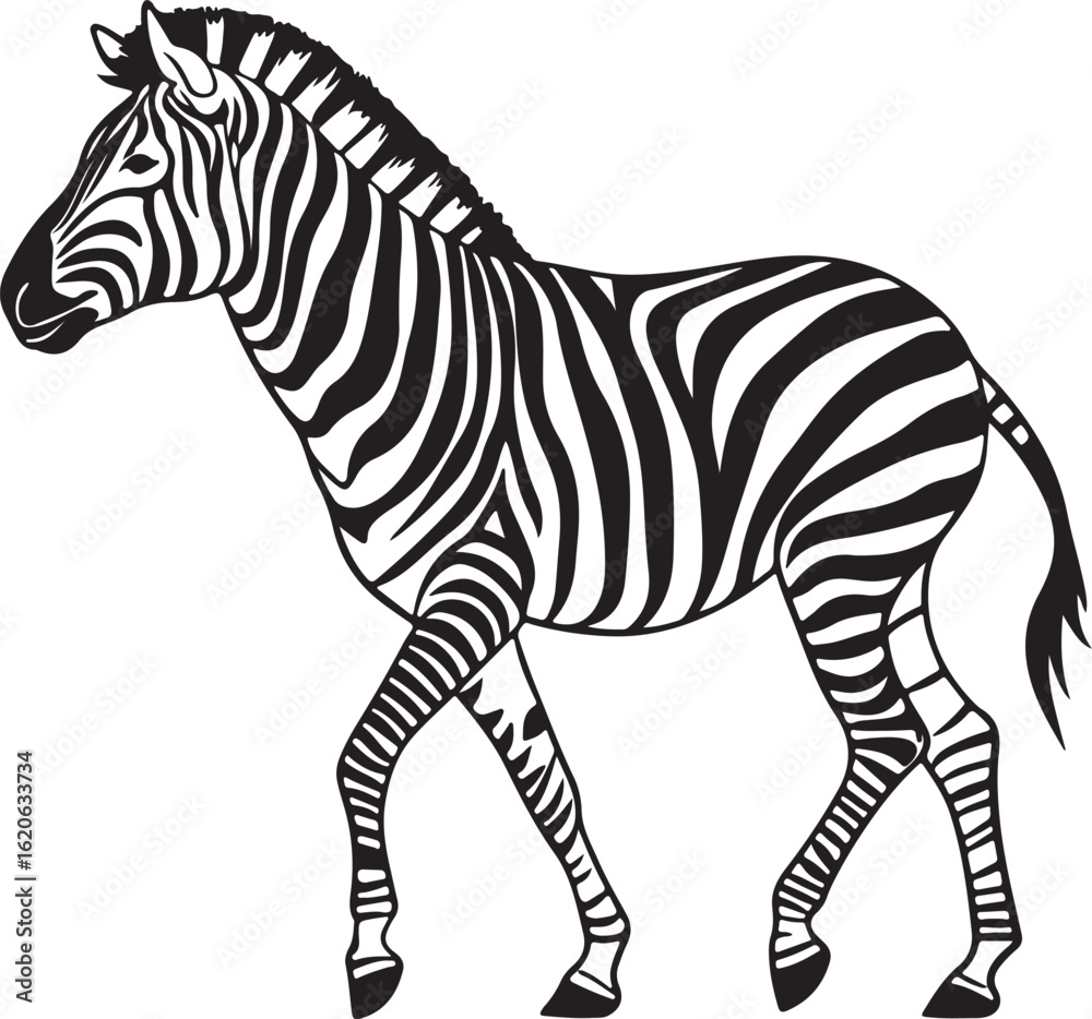 Obraz premium The image features a zebra positioned centrally, highlighting its unique striped pattern against a neutral background, Zebra vector style silhouette image
