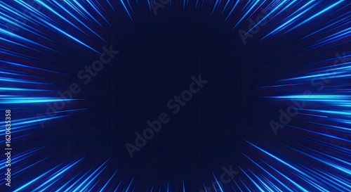 Dynamic blue light streaks on dark background create a futuristic feel