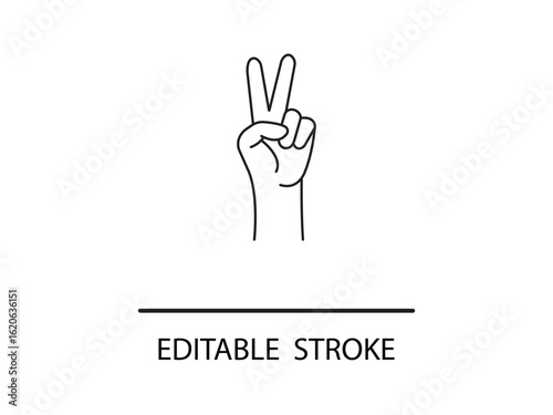 Hand gesture displaying a peace sign in a clean, minimalist line art style, a simple symbol for positivity and freedom in modern designs.