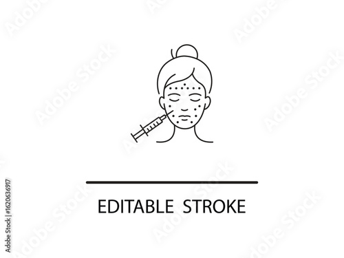 Modern line art showing cosmetic procedure with injection, representing beauty, skin health, and rejuvenation treatments.