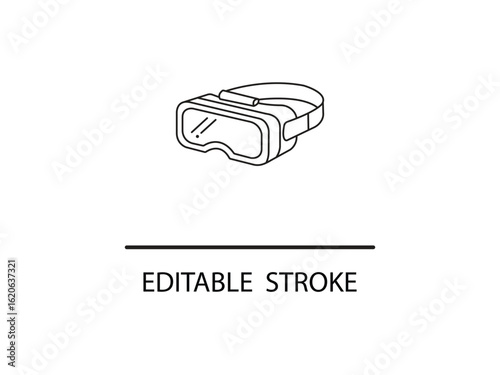 Minimalist line art of VR headset for immersive gaming experiences and virtual reality adventures with editable stroke detail.