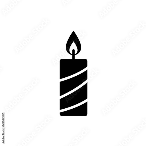 Black candle with flame and diagonal white stripes silhouette