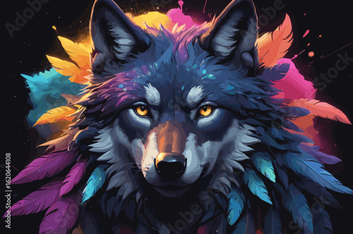 "Celestial Wolf in Nebula Galaxy – Cosmic Animal T-Shirt Vector Art"