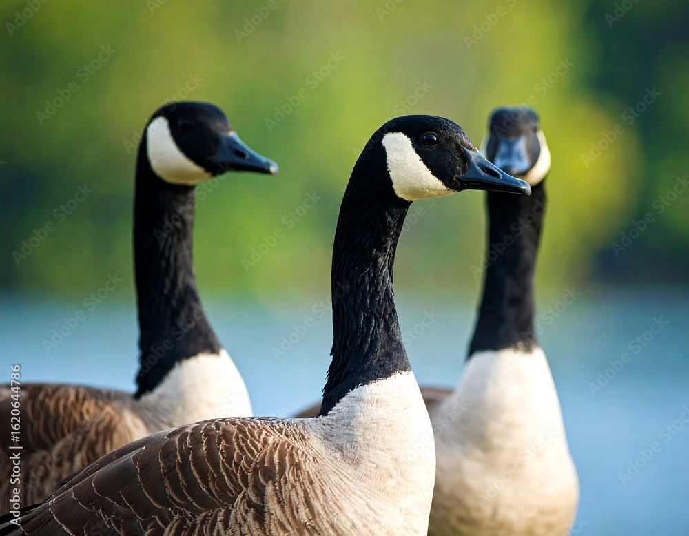 Obraz premium Three Canada Geese in profile view