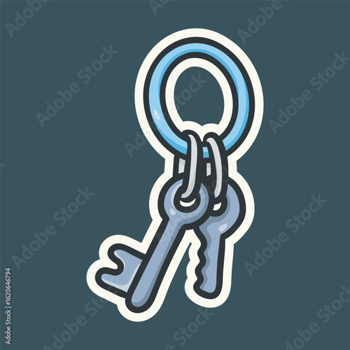 White and black outline keys on the ring in isolated background