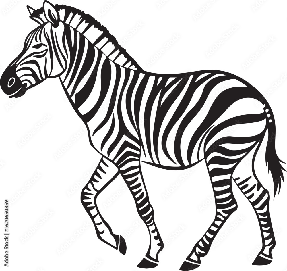 Obraz premium The image features a zebra positioned centrally, highlighting its unique striped pattern against a neutral background, Zebra vector style silhouette image