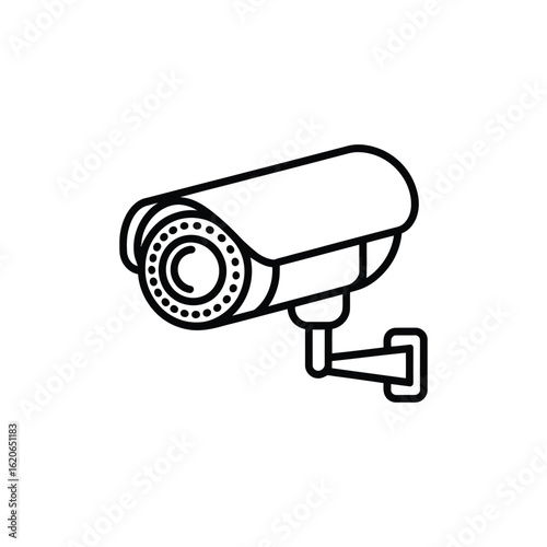 Security Camera Surveillance System Outline Icon Vector Illustration: Monitoring, Protection, and Safety Equipment for Crime Prevention and Property Security