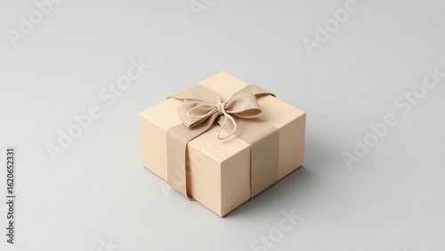 Elegant Gift Box Wrapped with Ribbon on White Minimal Background
