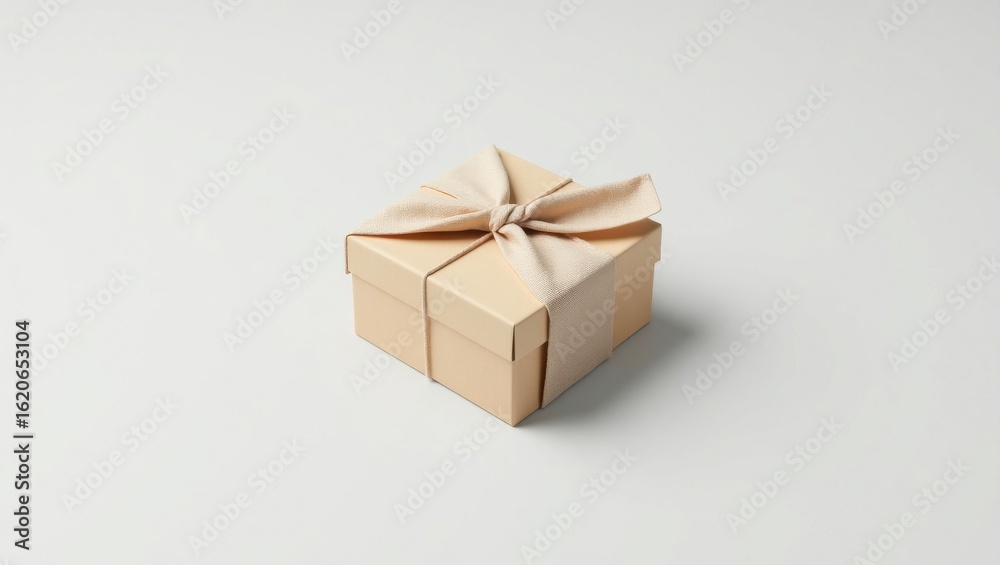 Fototapeta premium Elegant Gift Box Wrapped with Ribbon on White Minimal Background