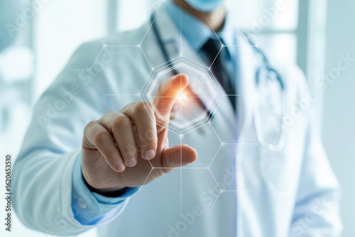 A doctor is using a digital interface to access medical information and improve healthcare